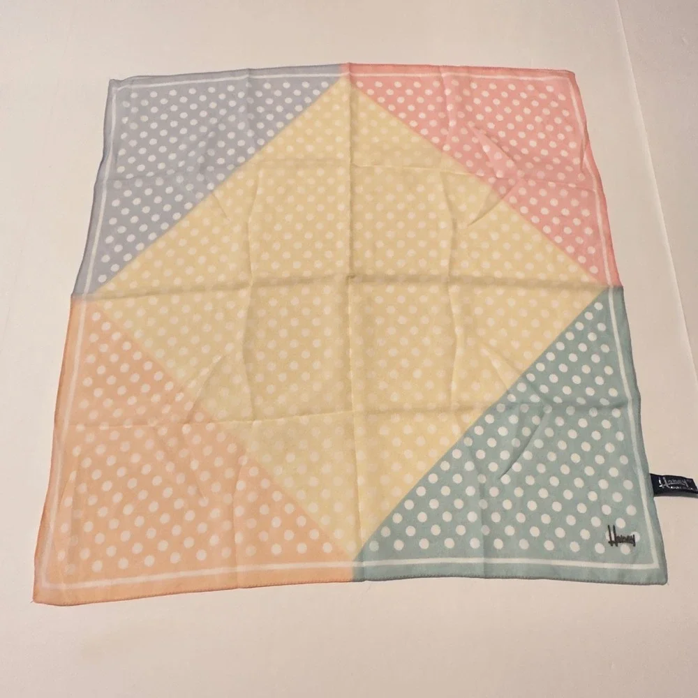 Honey Pastel Colorblock Polka Dot Square Scarf Made in Italy Blue Yellow Y2K Vtg
